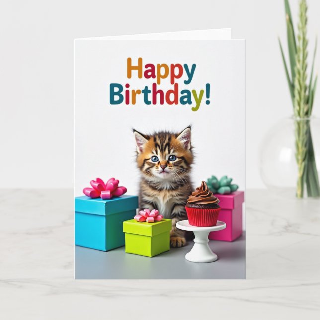 Sweet Tabby Cat Birthday Card (Front)