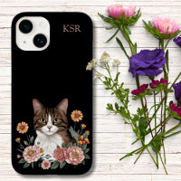 Sweet Tabby Cat with Flowers
