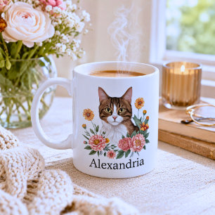 Sweet Tabby Cat with Flowers  Coffee Mug