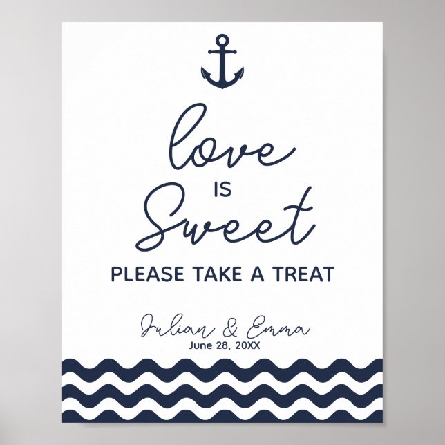 Sweet table nautical wedding sign navy blue (Front)