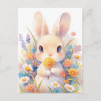 Sweet Tan Rabbit Holding Yellow Blossom