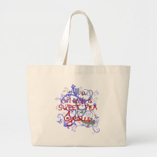 Sweet Tea and Jesus Large Tote Bag