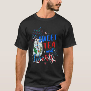 Sweet Tea And Liberty American Flag Fireworks 4th T-Shirt