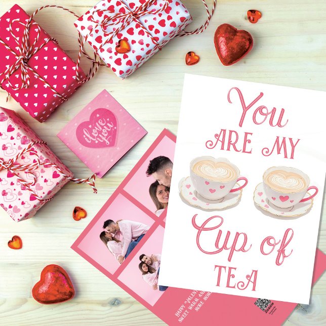 Sweet Tea Cups Personalised Photos Valentine's Day Holiday Card (Creator Uploaded)