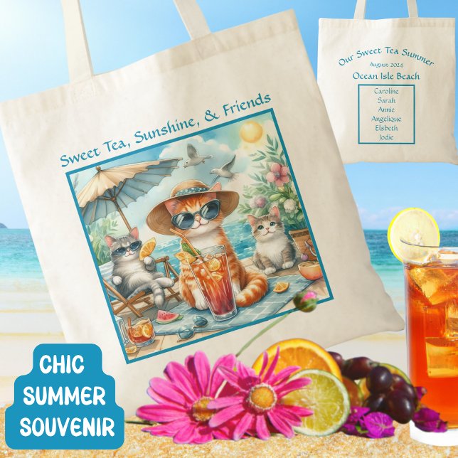 Sweet Tea Sunshine Friends Summer Beach Cats Trip Tote Bag (Creator Uploaded)