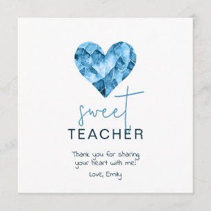 Sweet teacher card with blue diamond heart