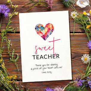 Sweet teacher with colorful watercolour heart holiday card