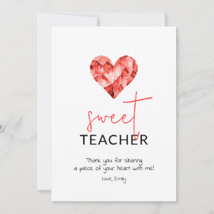 Sweet teacher with red heart holiday card