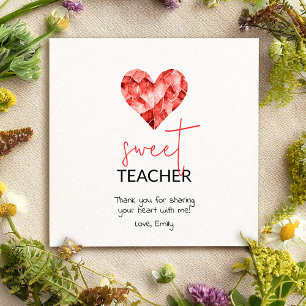 Sweet teacher with red watercolour diamond heart holiday card