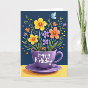 Sweet Teacup Flowers Birthday Card