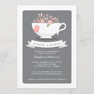 Sweet Teacup & Pink Floral Baby Shower Invitation