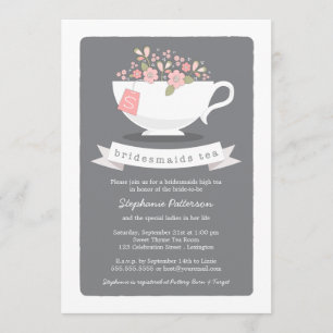 Sweet Teacup Pink Floral Bridesmaids Tea Party Invitation