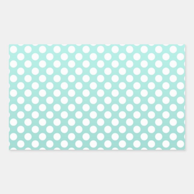 Sweet Teal and White Polka Dots Rectangular Sticker (Front)