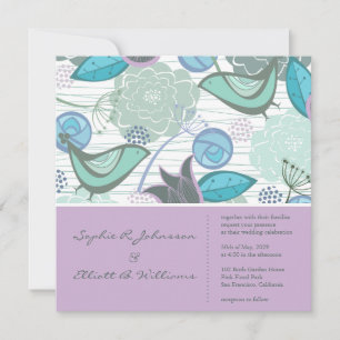 Sweet Teal Birds Floral Garden Wedding Invitation