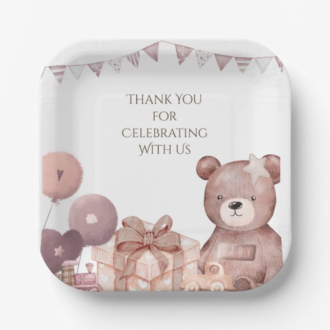 Sweet Teddy Bear Baby Shower Party Plate (Front)
