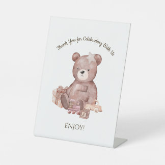 Sweet Teddy Bear Baby Shower Pedestal Sign
