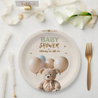 Sweet Teddy Bear Baby Shower Serving Platter Paper Plate
