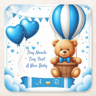 Sweet Teddy Bear Baby Shower 🧸 Square Paper Coaster