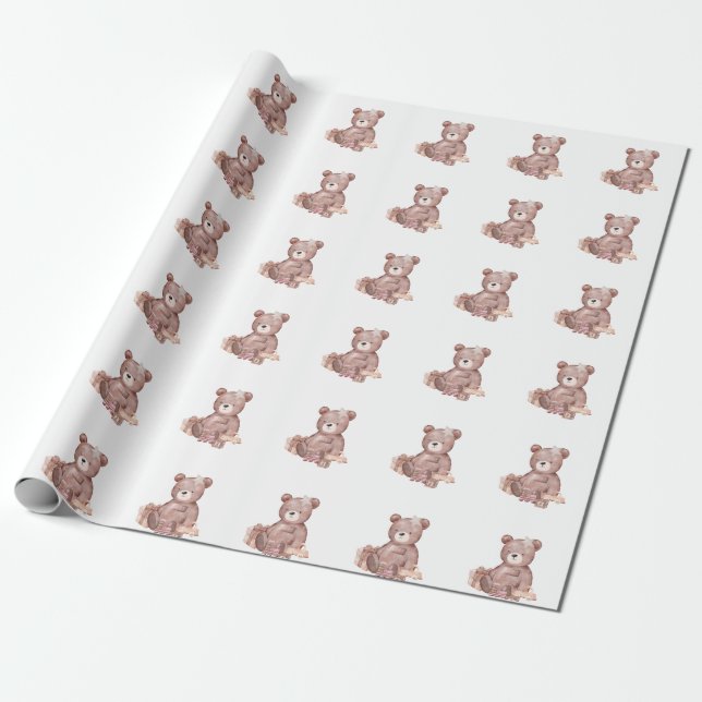 Sweet Teddy Bear Baby Shower Wrapping Paper (Unrolled)