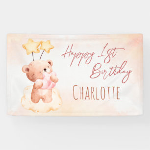 Sweet teddy bear birthday party personalised  banner