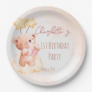 Sweet teddy bear birthday party personalised  paper plate