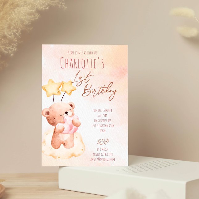 Sweet teddy bear birthday party template (Creator Uploaded)