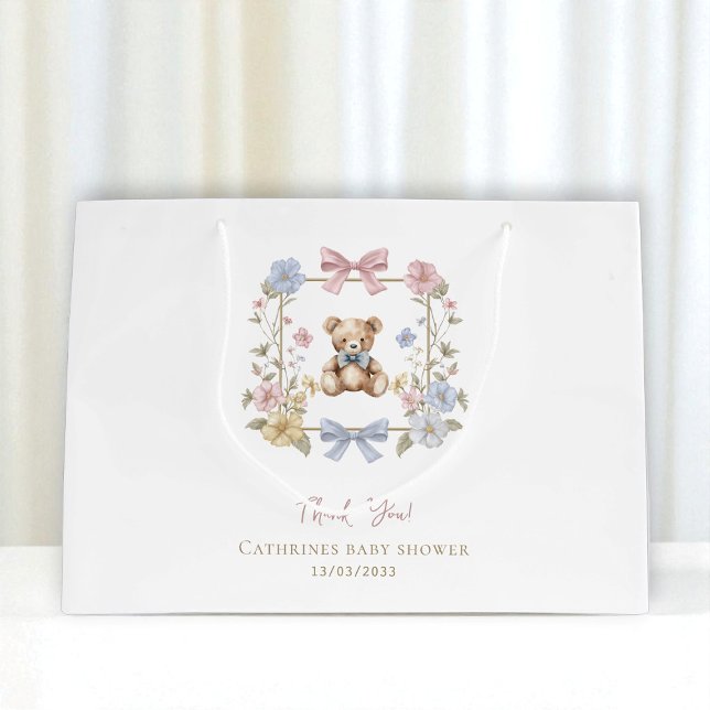 Sweet Teddy Bear Floral  Baby Shower Thank You Large Gift Bag (Creator Uploaded)