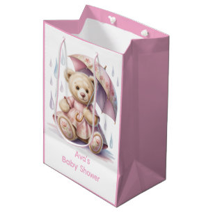 Sweet Teddy Bear Girl Baby Shower Medium Gift Bag