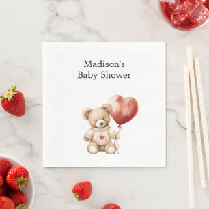 Sweet Teddy Bear Heart Balloon Baby Shower Napkin