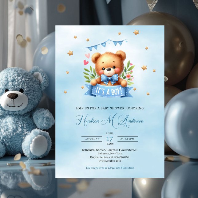 Sweet teddy bear it's a boy baby shower invitation (cute teddy bear it's a boy baby shower invitation)