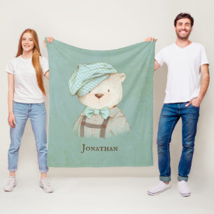 Sweet Teddy Bear Name Personalised Fleece Blanket