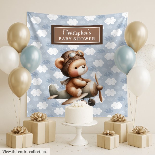 Sweet teddy bear pilot baby shower party backdrop tapestry (Sweet teddy bear pilot baby shower party backdrop)