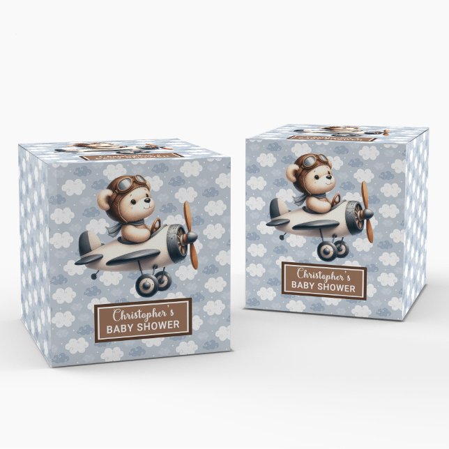 Sweet Teddy Bear Pilot Shower Boy Favour Box (Sweet Teddy Bear Pilot Shower Boy Favor Box)