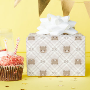 Sweet Teddy Bear Plaid Wrapping Paper Roll