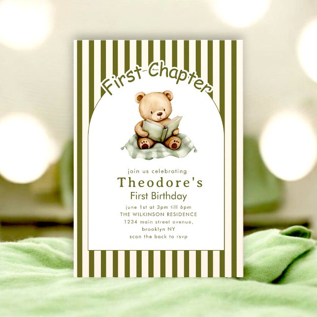 Sweet Teddy Bear Reading First Birthday Card (Creator Uploaded)