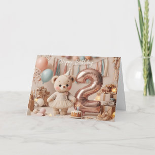 Sweet Teddy Bear Second Birthday Party Card