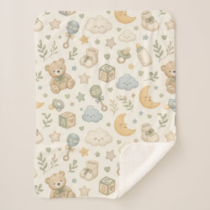Sweet Teddy Bear Sherpa Blanket Gender Neutral