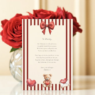 Sweet Teddy Bear Valentine Love Letter Poem card 