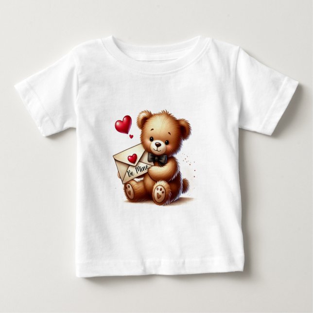 Sweet Teddy Bear Valentines Day Be Mine Baby T-Shirt (Front)