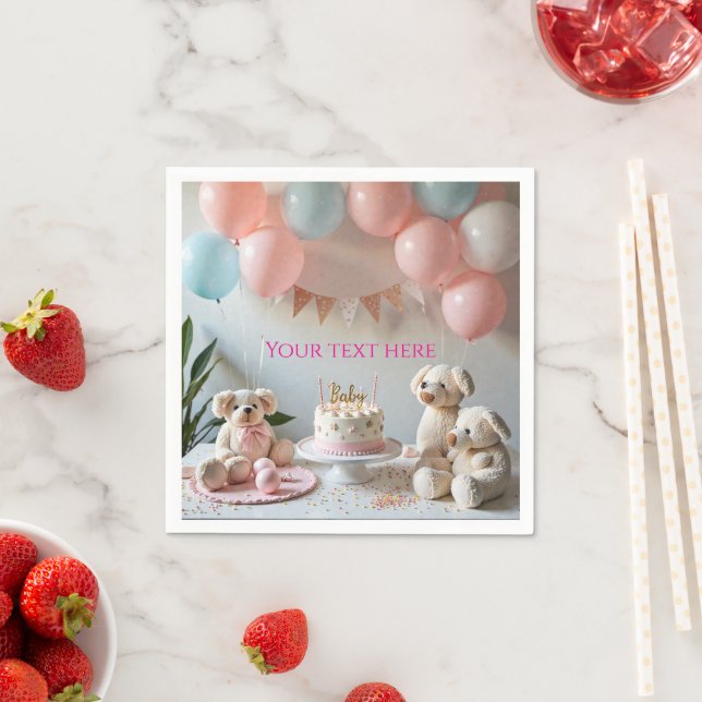 Sweet Teddy Bears Balloons Birthday or Baby Shower Napkin (Insitu)