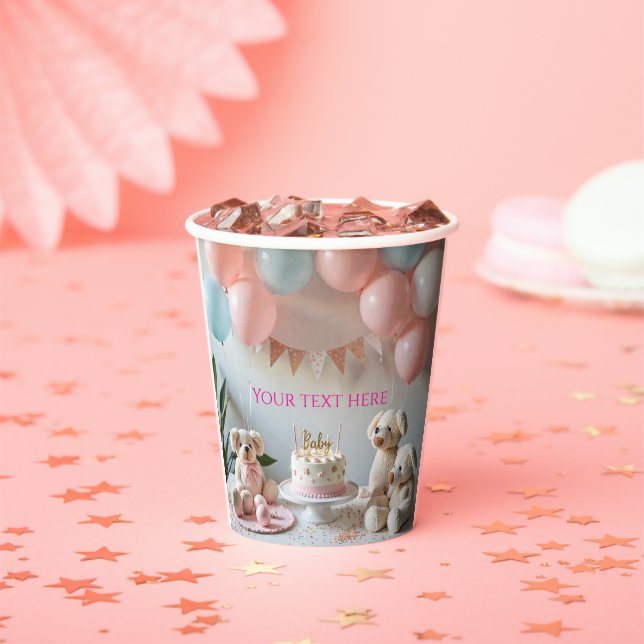 Sweet Teddy Bears Balloons Birthday or Baby Shower Paper Cups (Insitu)