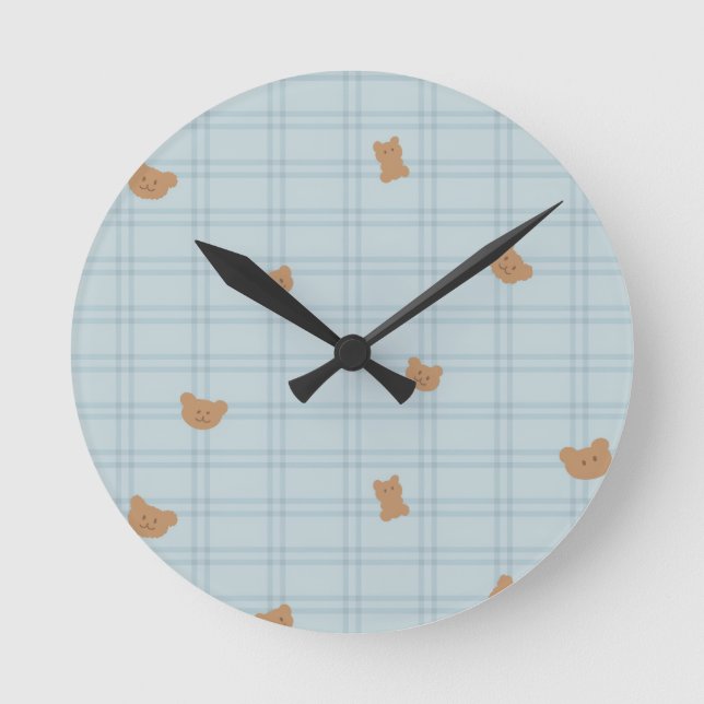 Sweet Teddy Bears Seamless Pattern – Cute Baby Round Clock (Front)