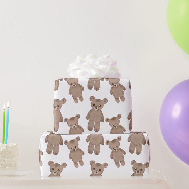 Sweet Teddy, Brown Bear, White Wrapping Paper (Party Gifts)