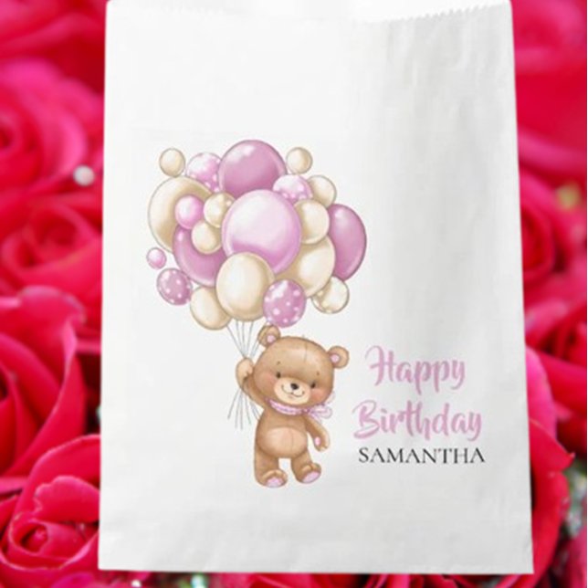   Sweet Teddy Girl Favour Bag (Wishing you and your family an amazing birthday party)