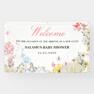 Sweet Teddy Love Birds Baby Shower Banner