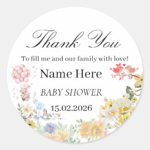 Sweet Teddy Love Birds Baby Shower Classic Round Sticker
