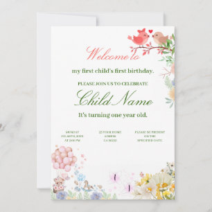 Sweet Teddy Love Birds Baby Shower First Birthday Invitation