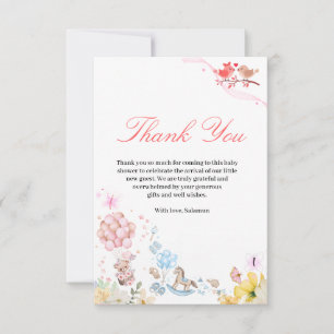 Sweet Teddy Love Birds Baby Shower Thank You Card