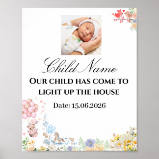 Sweet Teddy Love Birds Baby Shower wall Poster