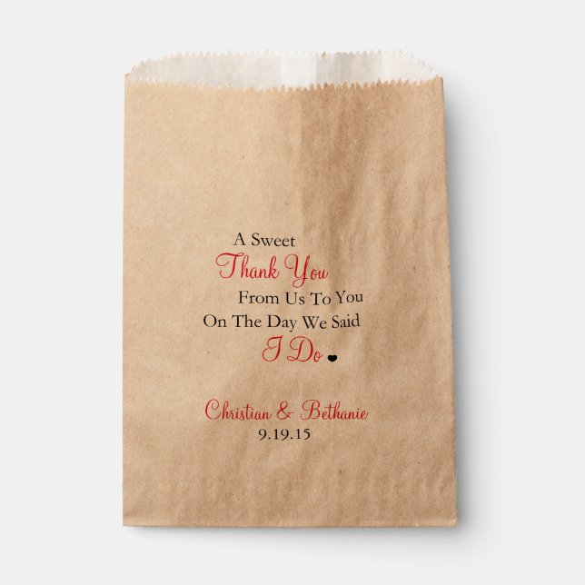 Sweet Thank You Black and Red Wedding Favour Bag (Front)